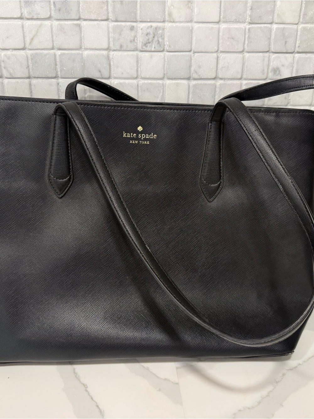 kate spade Black Saffiano Leather MARLEE Tote with Gold Logo
